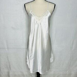 Intimate Affair California Chemise Gown Lingerie White Satin Vintage Sz L USA